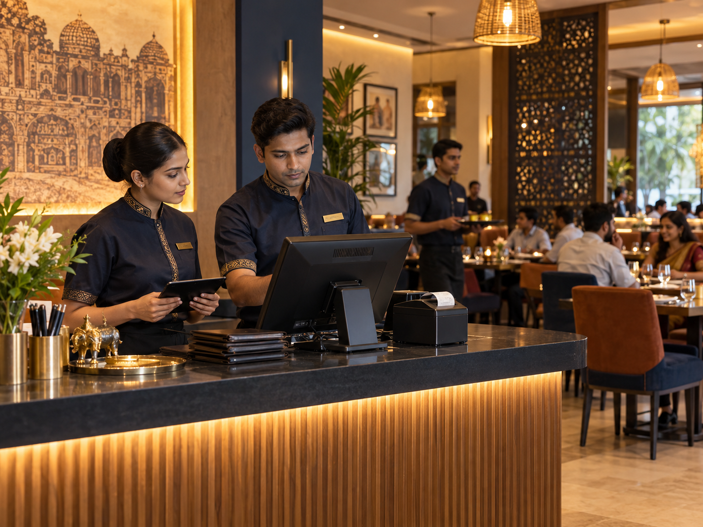 Representative restaurant team using point of sale software